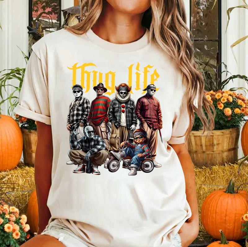 Halloween THUGLIFE Shirt, Halloween Horror Characters Shirt, Halloween Graphic Tee Shirt Unisex