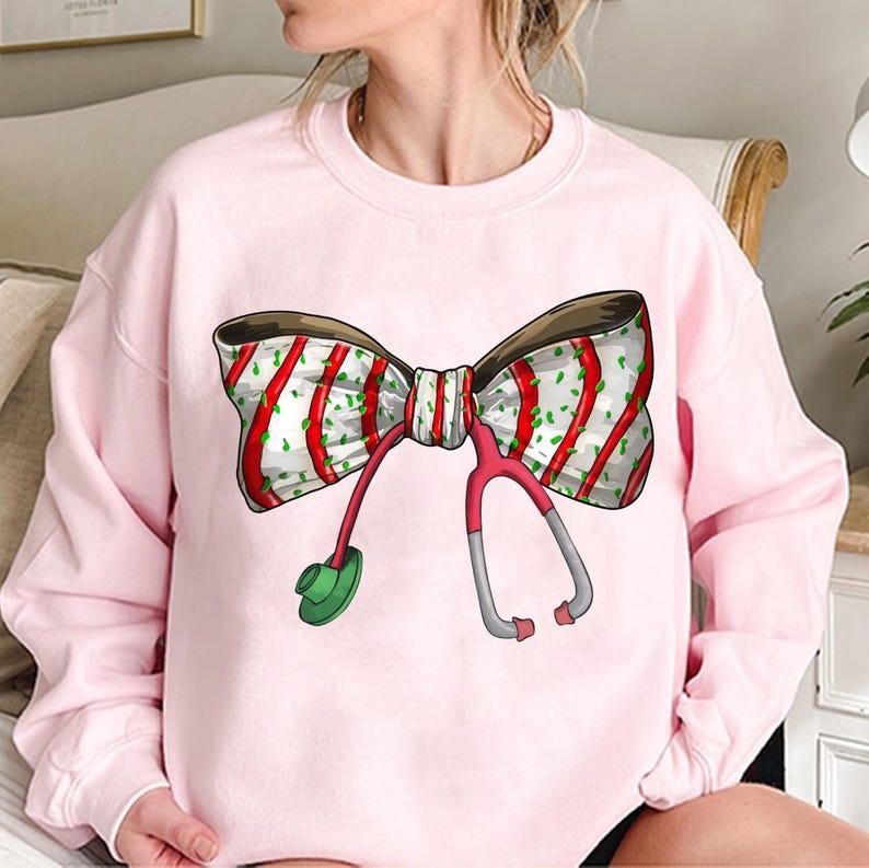 Coquette Nurse Stethoscope Sweatshirt, Christmas Nurse Shirt, Cute Bow Nurse Christmas, Gift for Nurse, Holiday Medical, Christmas Shirt, Gift For Her
