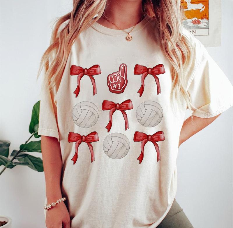 Volleyball Shirt, Volleyball Mom Shirt, Volleyball Bows Shirt, Team Spirit , School Spirit Tee, Graphic Printed, Full Sizes, Full Colors, Cotton Round
