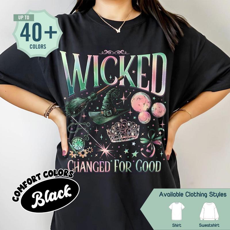 Wicked Change For Good Comfort Colors T-shirt, Defy Gravity Broomstick & Magic Wand Shirt, Wizard Movie Fan Gift, Wicked Musical Fan Shirt -  Gift for