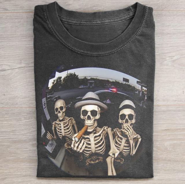 Vintage Halloween Graphic T-shirt, Skeleton Smoking Tee, Horror Movie Shirt, Horror Character, Funny Halloween Shirt, Unisex T-Shirt