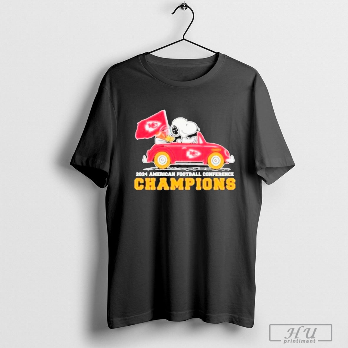 Trendy Snoopy Go Car And Woodstock Driving Car Kansas City Chiefs 2024 Nfc National Champions T Shirt