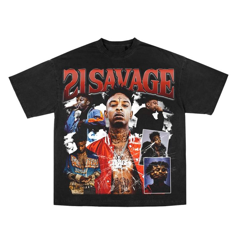 21 Savage Rare black Homage Vintage Rap Tee Hip Hop Style Graphic Bootleg T-shirt