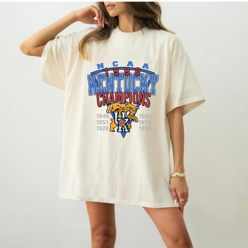 Vintage NCAA 1998 Champions Sport Team Kentucky T-Shirt Top Unisex Cotton Menswear Retro Sport football fan Tshirt Streetwear