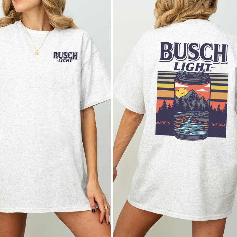 Vintage Busch Light Sunset Can Shirt 2-Sided, Outdoor Busch Light Tee, Summer Drink Graphic Printed Tshirt, Drink Tee for Girls, Drinking T-shirt, Sof