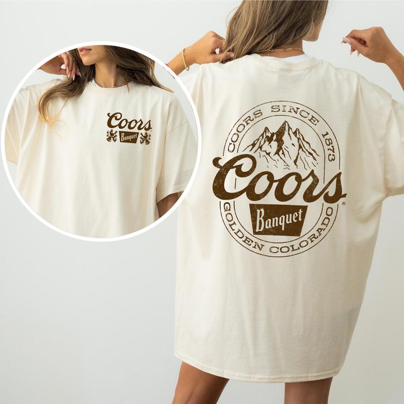 Vintage Coors Banquet Mountain Logo Tshirt 2-Sided, Retro Coors Banquet Graphic Printed Tee, Drink Shirt for Men, Soft Cotton Fabric Casual Womenswear