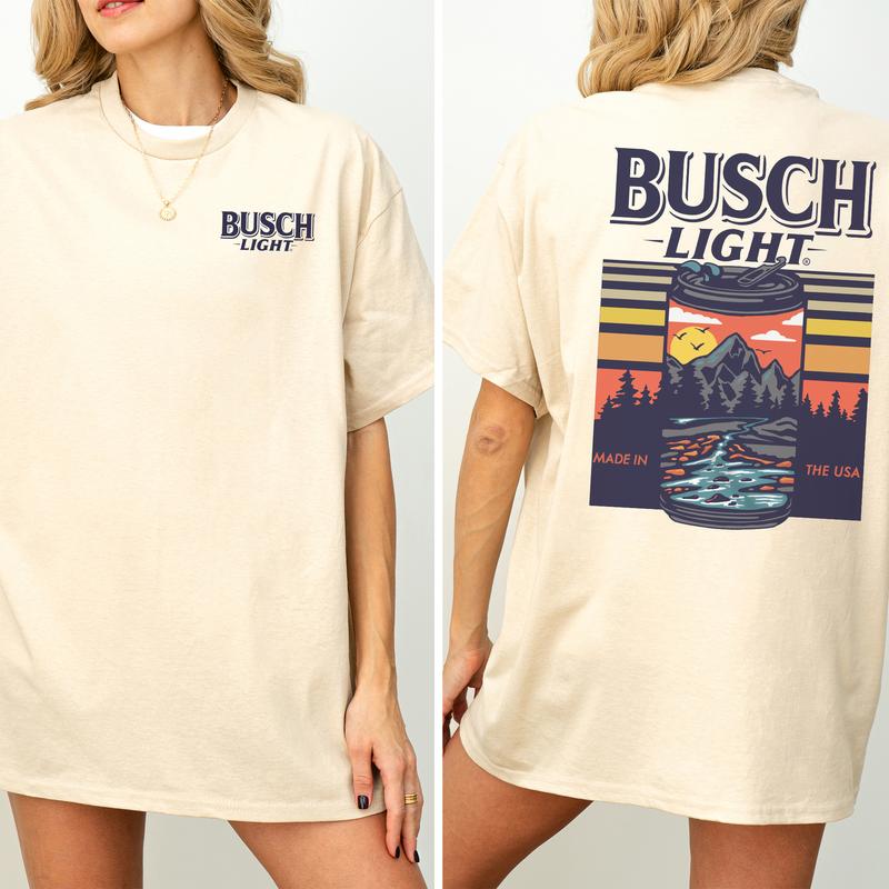 Vintage Busch Light Sunset Can Shirt 2-Sided, Outdoor Busch Light Tee, Summer Drink Graphic Printed Tshirt, Drink Tee for Girls, Drinking T-shirt, Sof
