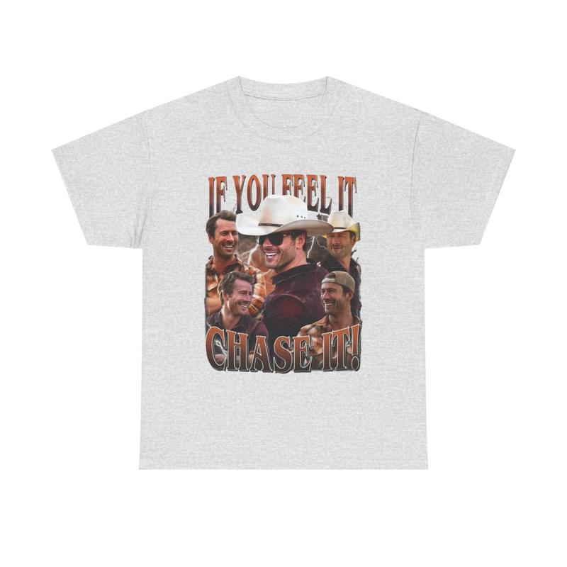 If You Feel It Chase It Heavy Cotton Tee - Glenn Powell - Twisters Movie Shirt - Tornado Movie - Glenn Powell Cowboy Hat Shirt - Twister T Shirt
