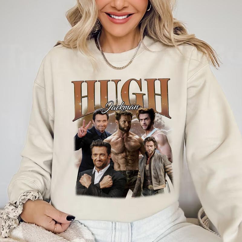 Vintage Hugh Jackman Graphic Tee, Hugh Jackman Hawaiian Rolls, Casual Streetwear for Girl Dinner Vibes,  Everyday Wear Oversized Womenswear Fabric Top