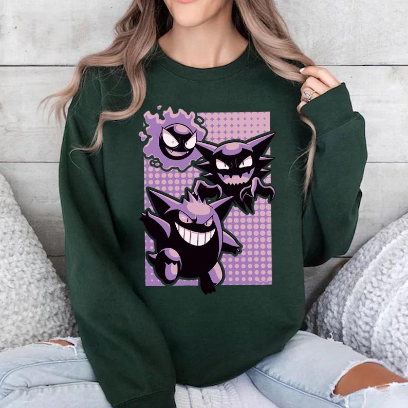Pokemon Shirt, Gengar Sweatshirt, Monster Ghost Shirt, Kaiju Themed Shirts, Gengar Gift Japanese Anime Shirt, Dark Ghost Kaiju Japanese Style SWEATSHI