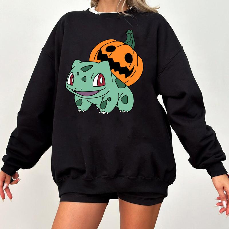 Bulbasaur Pumpkin Sweatshirt, Bulbasaur Sweatshirt, Pokemon Pumpkin Sweatshirt, Halloween Sweatshirt, Pumpkin Monster Sweatshirt, Gengar Japan Anime S