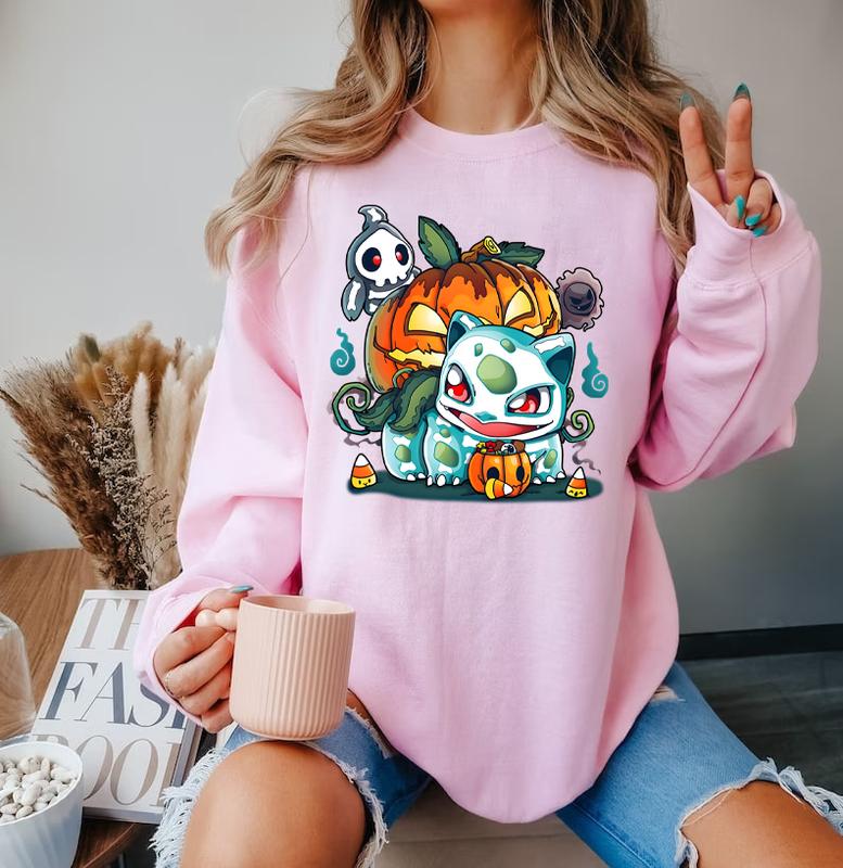 Bulbasaur Pumpkin Sweatshirt, Pokemon Pumpkin Sweatshirt, Halloween Sweatshirt, Spooky Pumpkin Monster Sweatshirt, Gengar Japan Anime Sweatshirt, Hand