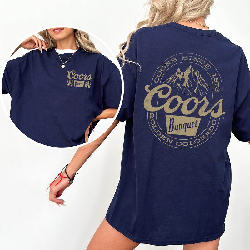 Vintage Coors Banquet Mountain Logo Tshirt 2-Sided, Retro Coors Banquet Graphic Printed Tee, Drink Shirt for Men, Soft Cotton Fabric Casual Womenswear