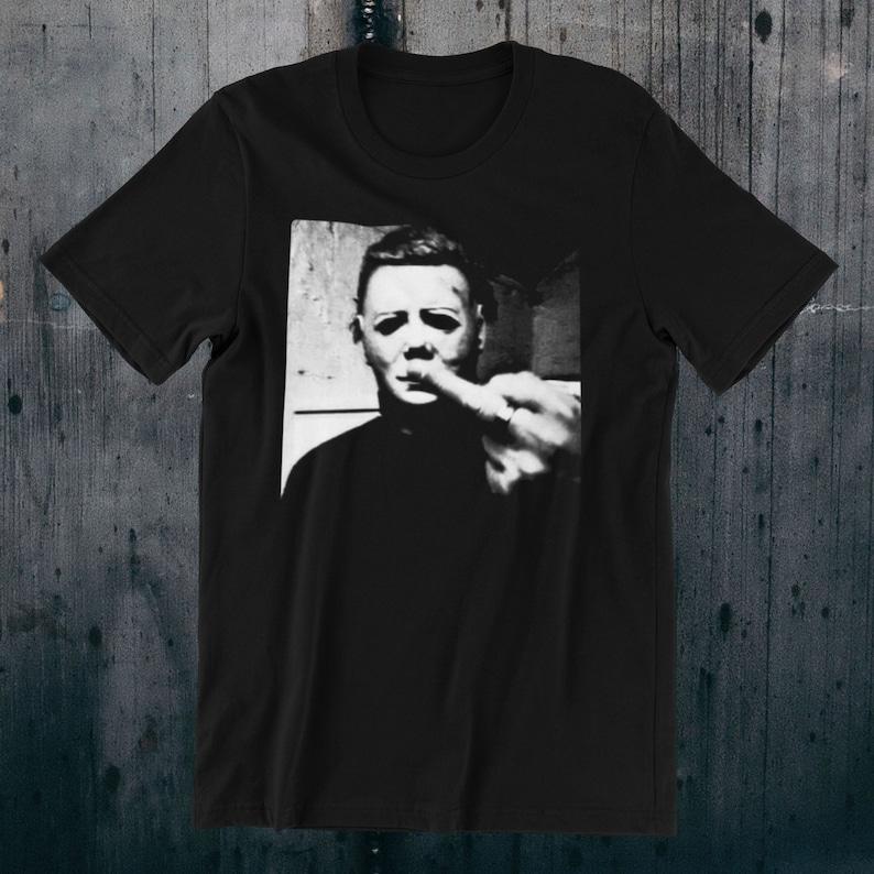 Michael Myers Halloween Middle Finger T-Shirt, Goth Punk Horror Top, Gothic Metal Shirt, Gildan Unisex Retro Horror Monster Cotton Crewneck