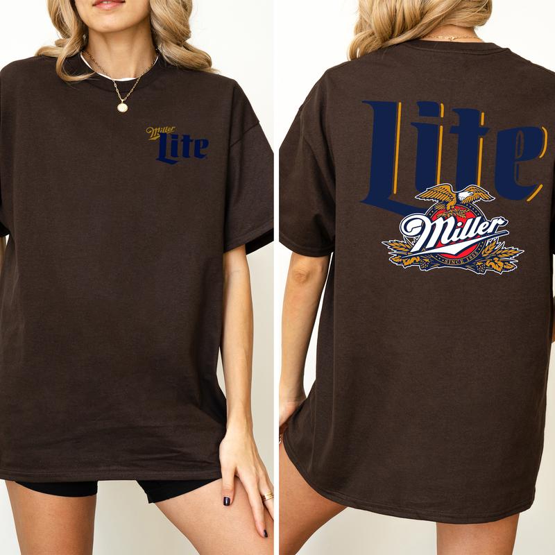 Vintage Miller Lite Beer Logo Shirt 2-Sided, Men's Miller Lite Graphic Printed Tee, Drink Shirt, Retro Cowgirl T-shirt, Soft Cotton Casual Womenswear