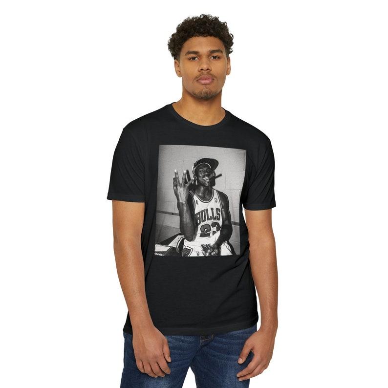 4-TIME CHAMP Michael Jordan Celebrating and Smoking a Cigar After his Fourth NBA Championship T-Shirt, Black & White Graphic T-Shirt