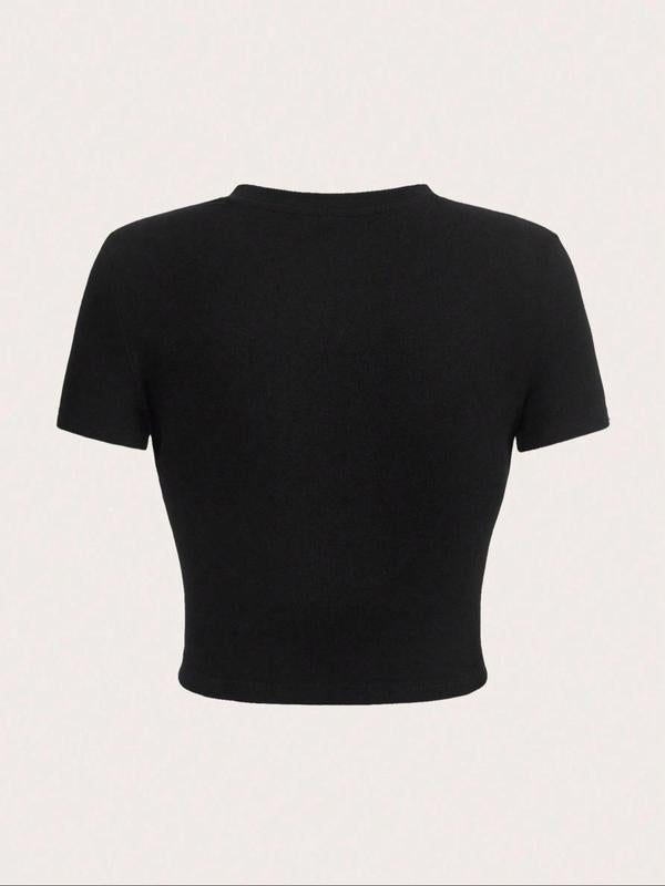 Women's Letter Print Round Neck Crop Tee, Graphic Tees, Casual Short Sleeve Graphic Crop Top for Summer, Fashion Women's Top for Daily Wear