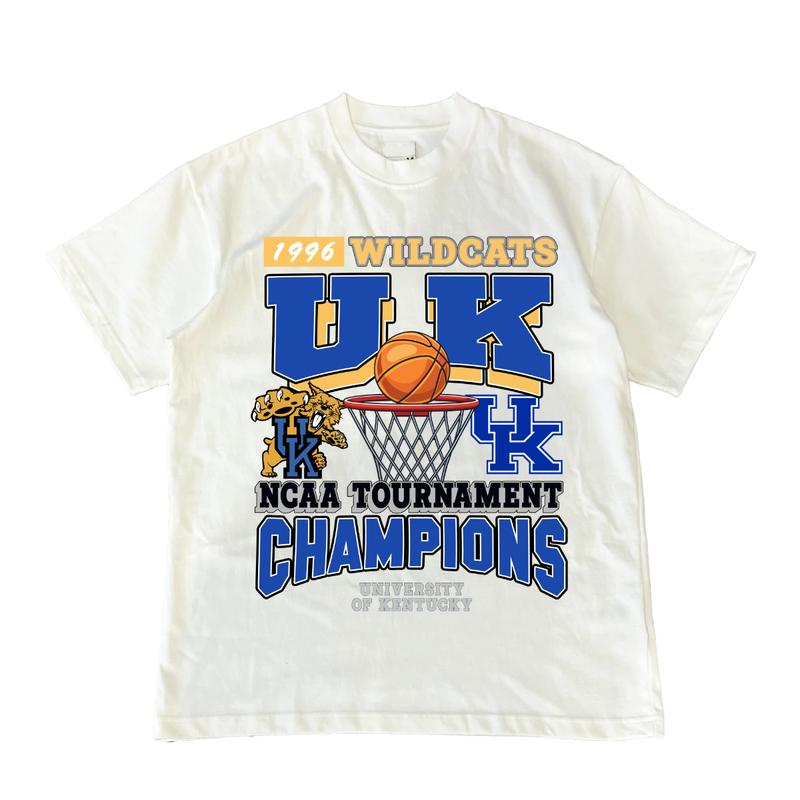 Vintage 1996 University of Kentucky Wildcats Tournament Champs NCAA  Graphics Menswear Streetwear Tshirt Casual football fan Crewneck Round Neck