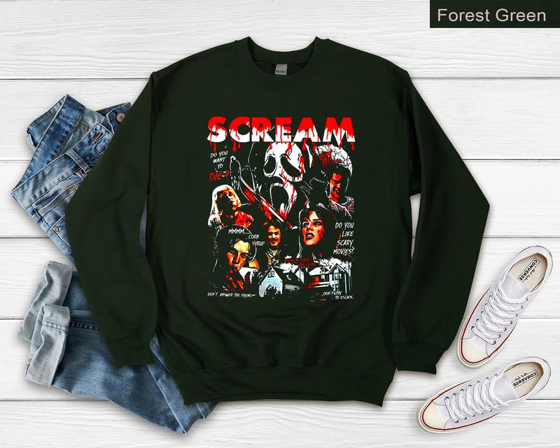 Scream Movie Characters Crewneck Sweatshirt, Ghostface Halloween Shirt