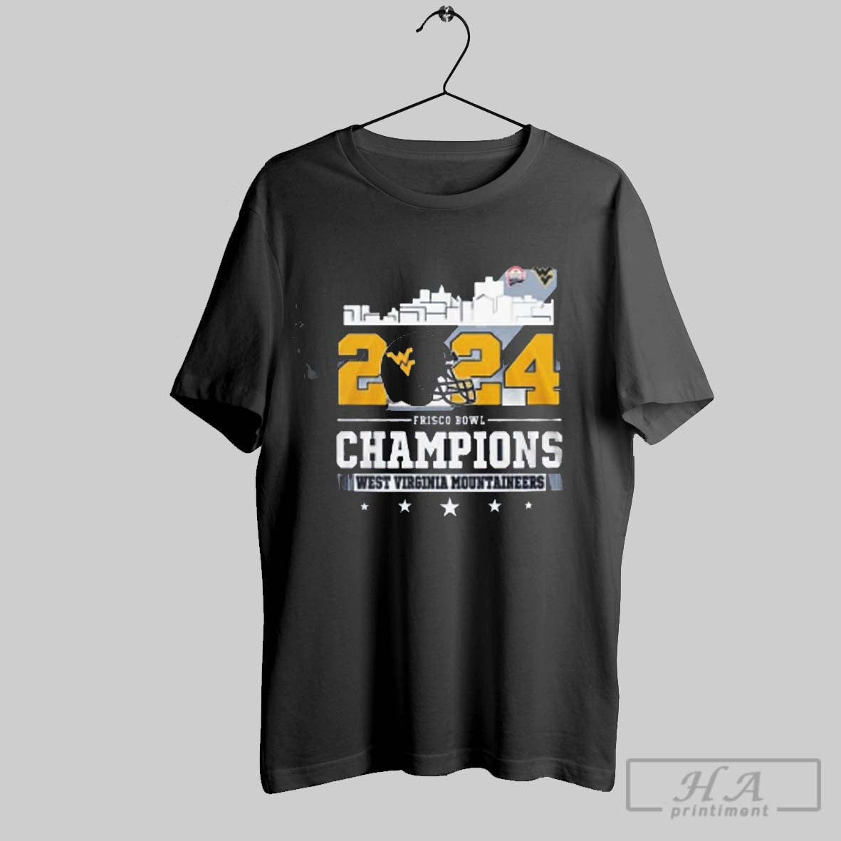 West Virginia Mountaineers 2024 Frisco Bowl Champions Skyline T Shirt
