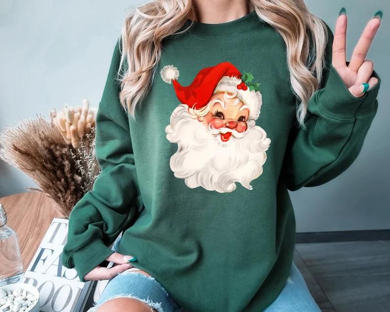 Retro Santa Sweatshirt, Vintage Santa Sweatshirt, Retro Christmas Santa, Holiday Clothing Women, Christmas Sweatshirt for Woman, Holiday