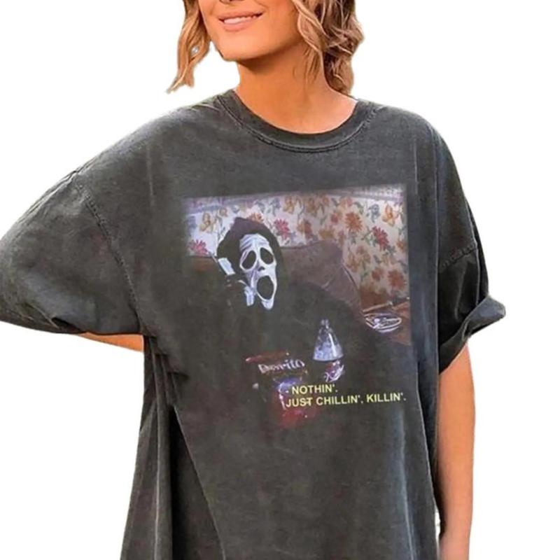 Nothin Chillin Killin Horror T shirt, Let Watch Scary Movies Sweatshirt, Ghostface Tee, Scream You Hang Up Shirt Woodboro Horror Film Club Shirt