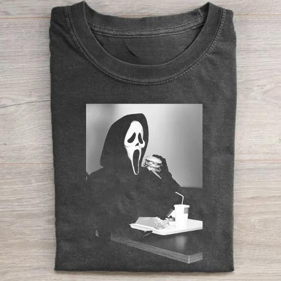 Vintage Halloween Graphic T-shirt, Ghost Face Eat Hamburger Tee, Horror Movie Shirt, Horror Character, Funny Halloween Shirt, Unisex T-Shirt, Gift For