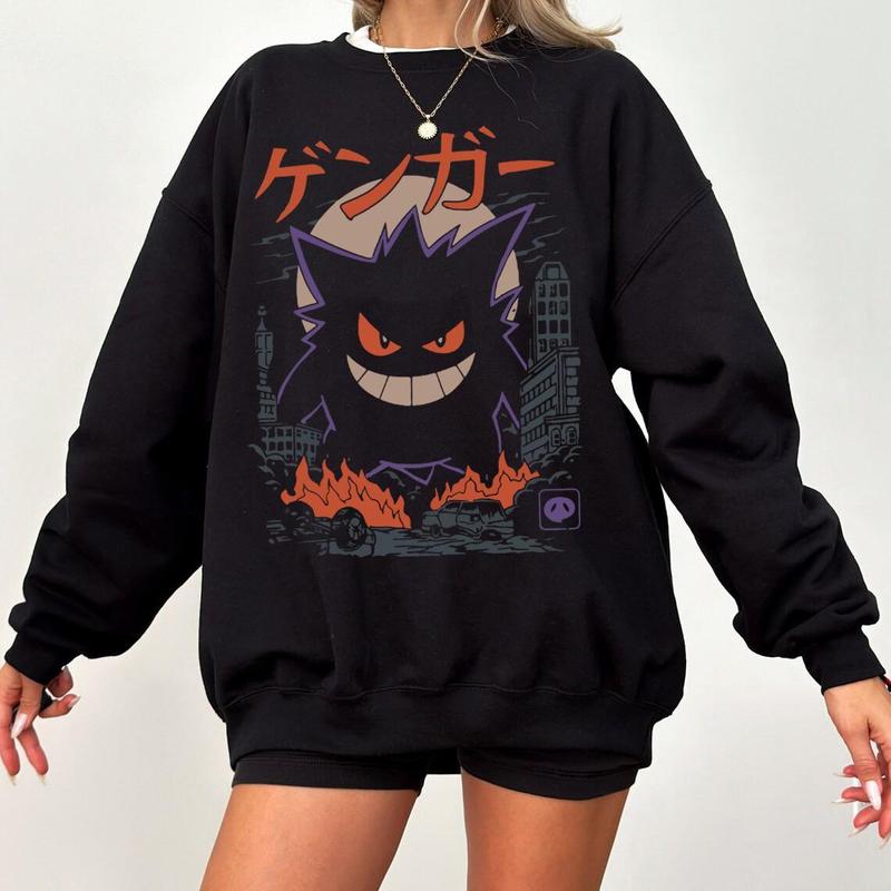 Gengar SWEATSHIRTS  Dark Ghost Kaiju Japanese Style SWEATSHIRTS  Japanese Anime Movie Film Nerd Gaming Novelty Funny Unisex Sweatshirts