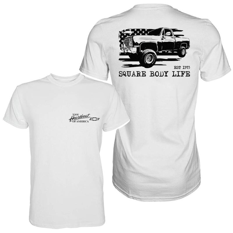 Vintage Vibe Chevy Silverado 1973 Square Body 2-Sided Graphic Tee â€“ Old School Cotton Truck Shirt for Men, Classic Chevy Gift men  gifts