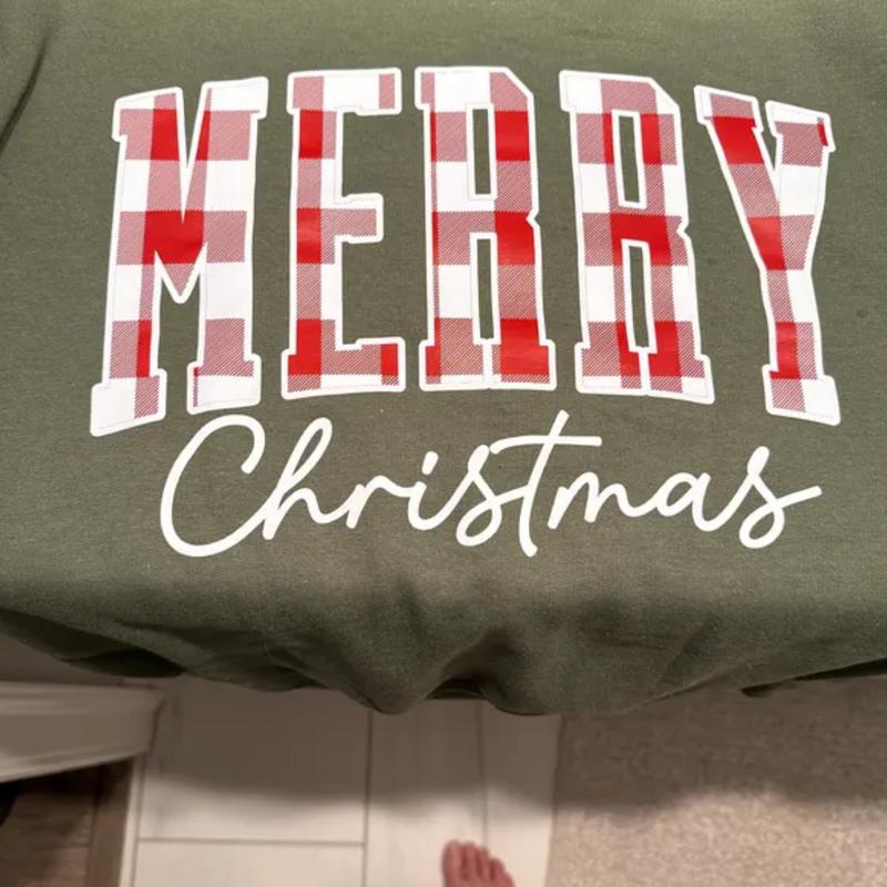 Merry Christmas Buffalo Plaid Sweatshirt - Cute Xmas Family Crewneck, Winter Holiday Gift for Her, Womenâ€™s Christmas Sweater, Gift for Best Friend, Gi