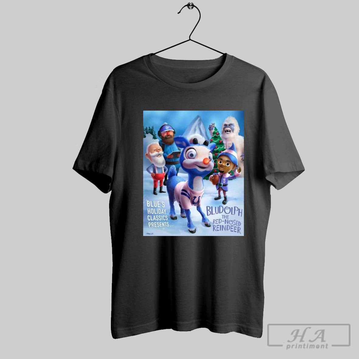 Official Poster Indianapolis Colts Blues Holiday Classics Presents Rudolph The Red Nosed Reindeer Nfl Football T Shirt