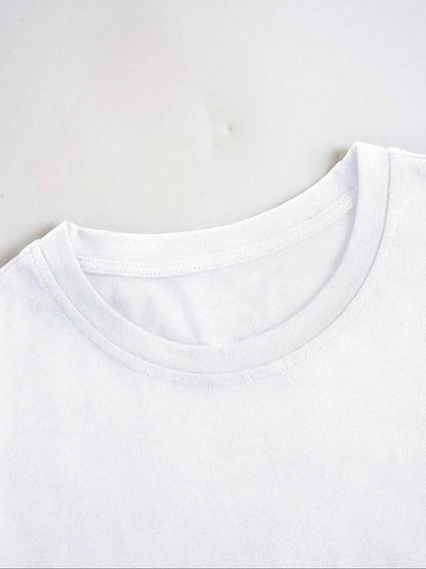 Women's Letter Print Round Neck Tee, Casual Short Sleeve Crew Neck T-shirt, Graphic Tees,Â Fashion Women's Summer Top for Daily Wear