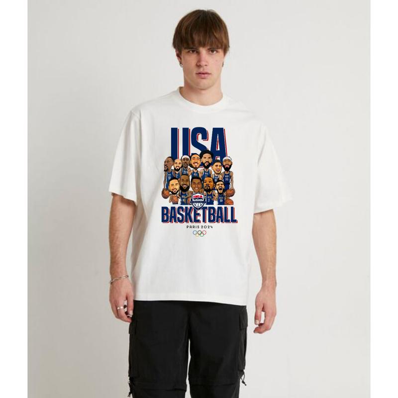 USA Baketball Champions 2024 T-Shirt Cotton Short-sleeve Retro Streetwear Tshirt Menswear Top unisex t-shirt