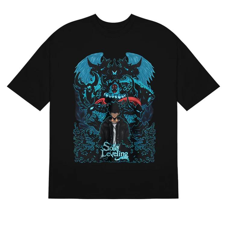 Solo Leveling Epic Battle T-Shirt - Detailed Anime Graphic Design for Men's Top - Menswear