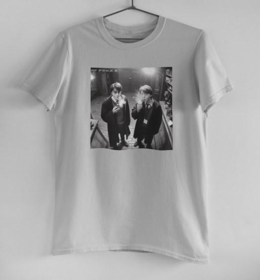 Harry Potter and Ron Weasley Smoking Cigar Vintage Look Funny Meme Shirt, Harty Potter 90s Retro Look Tee, Meme Movie Shirt Casual Round Neck