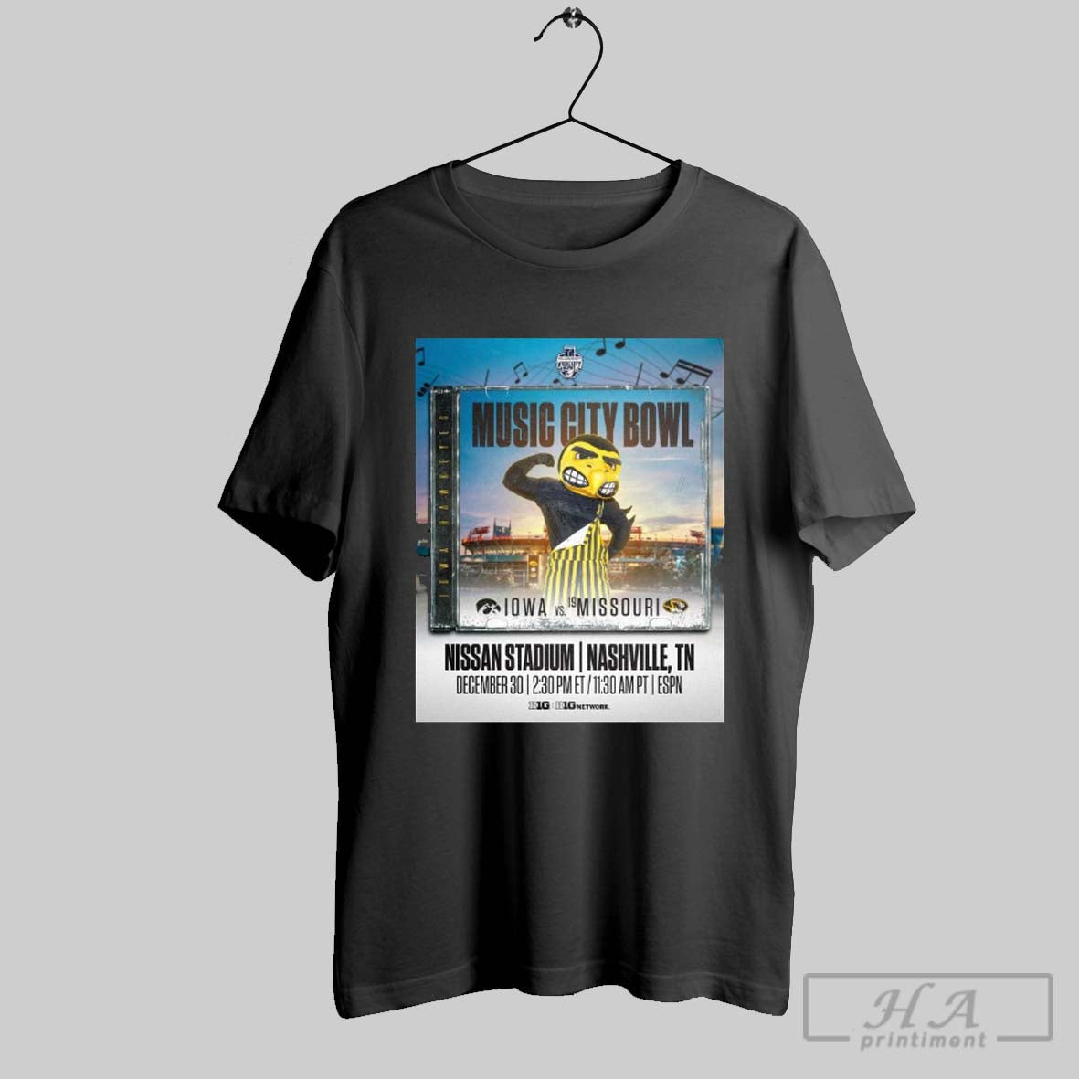 Official Poster Iowa Hawkeyes Vs Missouri Tigers Transperfect Music City Bowl Football Nissan Stadium Nashville Tn December 30 2024 T Shirt