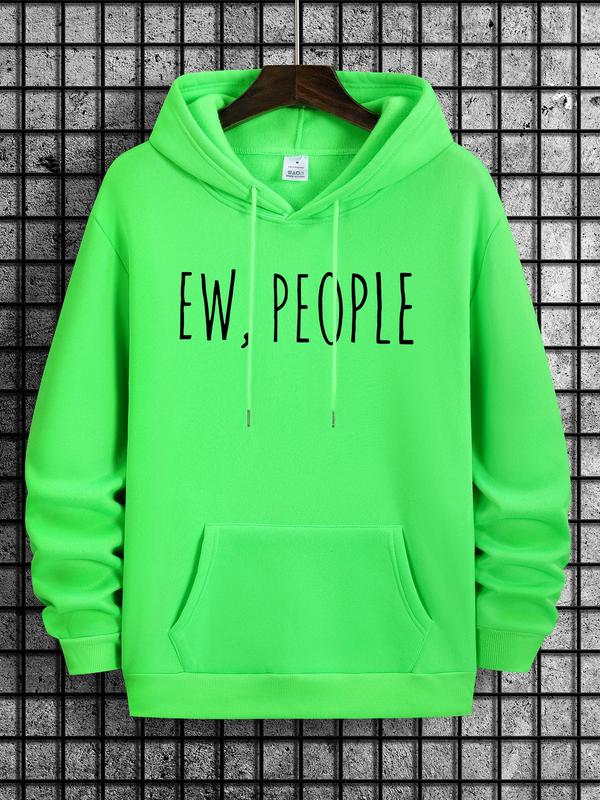 Men's Letter Print Drop Shoulder Hoodie, Casual Regular Fit Sweatshirt, Drawstring Pocket, Daily Holiday Outdoor Men's Wear for Spring & Fall