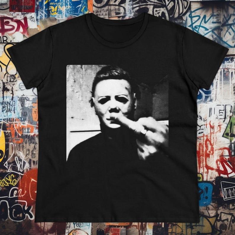 Michael Myers Halloween Middle Finger T-Shirt, Goth Punk Horror Top, Gothic Metal Shirt, Gildan Unisex Retro Horror Monster Cotton Crewneck