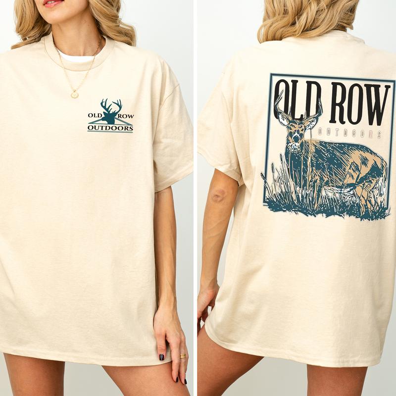 Vintage Old Row Outdoor Natural Buck Hunt Graphic 2-Sided Shirt, Retro Deer Hunting T-Shirt, Wild Hunt Tees, Hunter Unisex Tops, Casual Womenswear