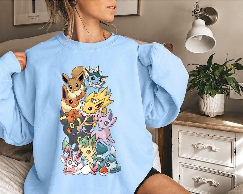 Eevee Eeveelution Sweatshirt, Slyveon, umbreon, Espeon, Flareon Anime, Anime Sweatshirt, Pokemon Silhouette Sweatshirt, Pokemon Lover Gift, Pokemon Sw