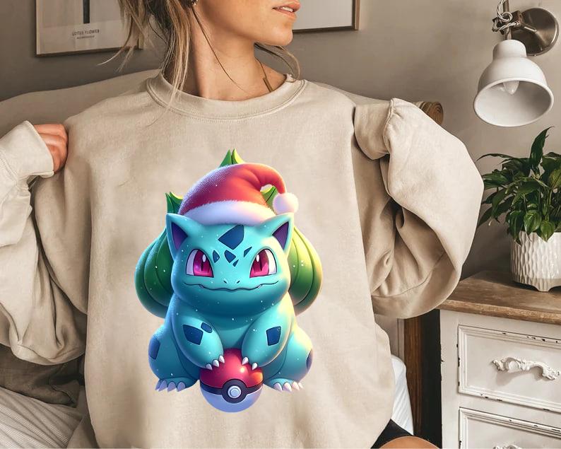 Bulbasaur Christmas Sweatshirt, Bulbasaur Santa Christmas Sweater, Bulbasaur Sweatshirt Hoodie, Anime Christmas Shirt, Anime Christmas Sweater, Christ