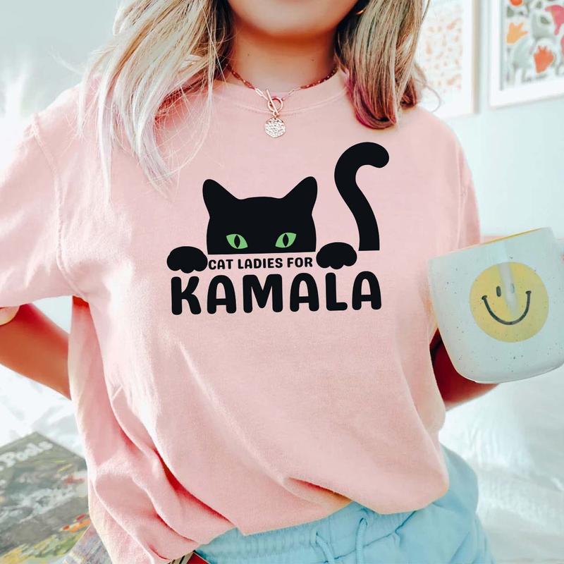 Cat Ladies For Kamala Shirt, Kamala Harris 2024 Shirt, Holiday Gift, Kamala For The People, Vice President, Democrat Print T-Shirt