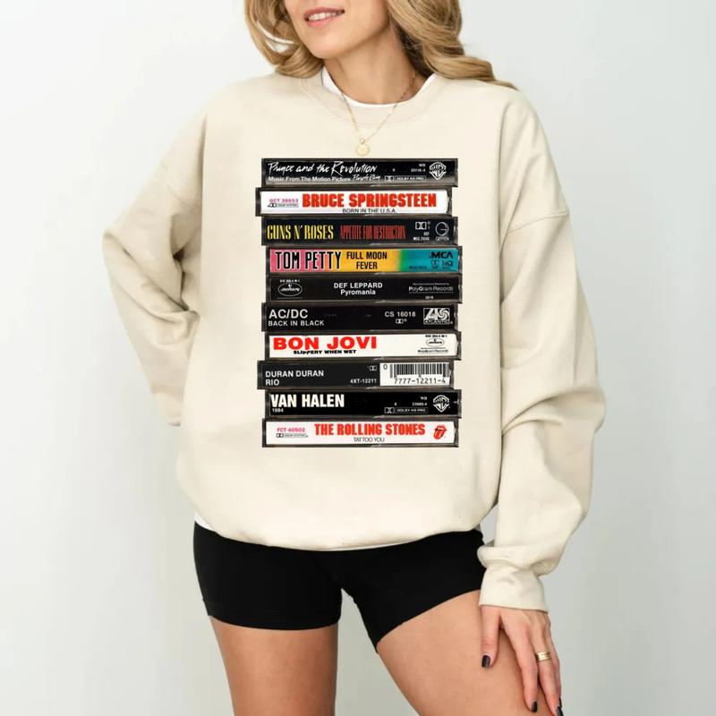 Rock Cassettes Tape Tshirt Sweatshirt Hoodie, Rock Bands Shirt, 80s Rock And Roll, 80's Rock Cassette, Music Lover Gift, Unisex Sweater Pullover Tee