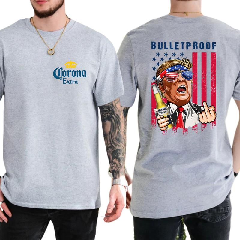 2-Side Bulletproof Funny T-Shirt, Corona Extra Beer T-Shirt Full Color, For Men ,Gift For men, Casual