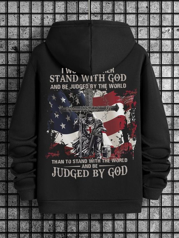 Unisex Graphic Pocket Drawstring Essentials Hoodie, Long Sleeve Sweatshirt for Daily Wear, Fashion Men's 4th Of July Clothes