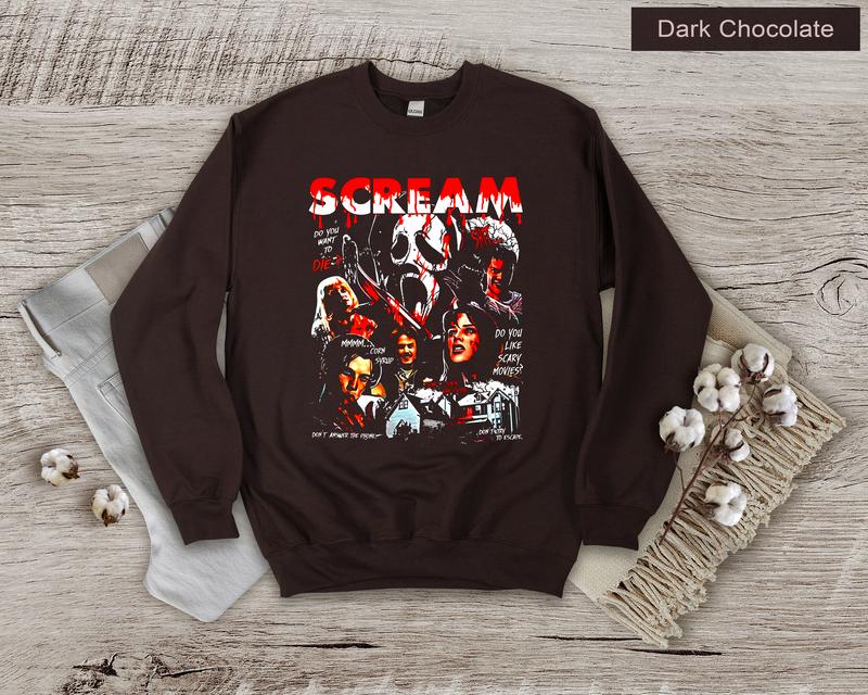 Scream Movie Characters Crewneck Sweatshirt, Ghostface Halloween Shirt