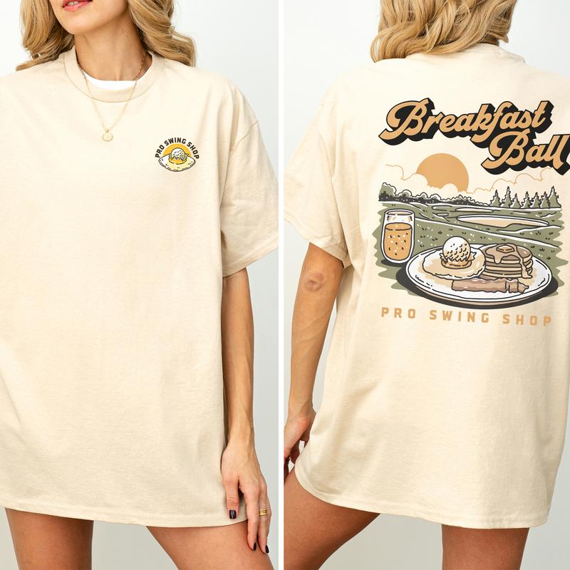 Vintage Breakfast Ball Golf Tshirt 2-Sided, Retro Pro Swing Shop Graphic Printed Tee, Golfing Shirt, Breakfast T-shirt, Soft Cotton Fabric T-shirt, Ov
