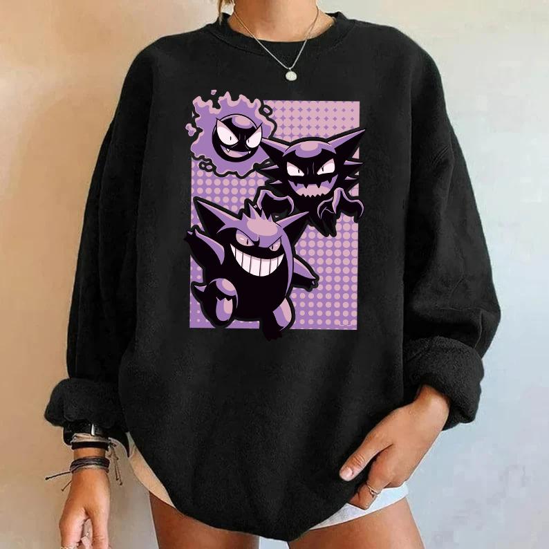 Pokemon Shirt, Gengar Sweatshirt, Monster Ghost Shirt, Kaiju Themed Shirts, Gengar Gift Japanese Anime Shirt, Dark Ghost Kaiju Japanese Style SWEATSHI