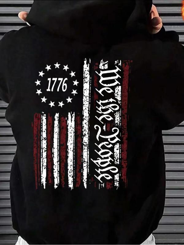 Graphic Drop Shoulder Men's Essentials Hoodie for Fall, Drawstring Pocket Sweatshirt, Holiday Fashion Men's Streetwear, Essential Outfits