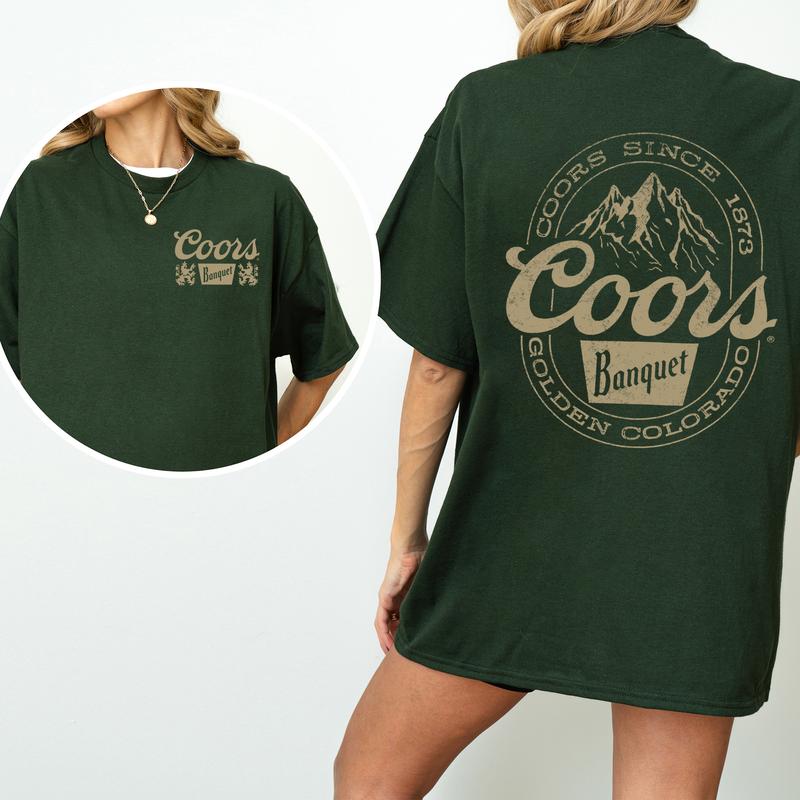 Vintage Coors Banquet Mountain Logo Tshirt 2-Sided, Retro Coors Banquet Graphic Printed Tee, Drink Shirt for Men, Soft Cotton Fabric Casual Womenswear